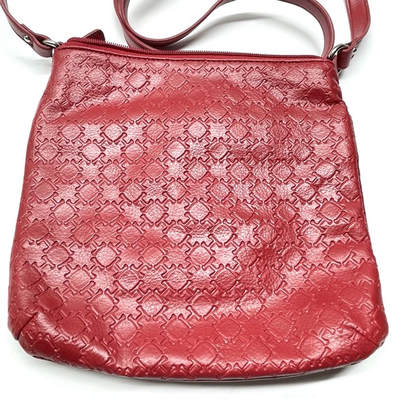 Tommy Hilfiger Crossbody Shoulder Strap Zipper Faux Leather Red Bag Purse - Picture 2 of 9